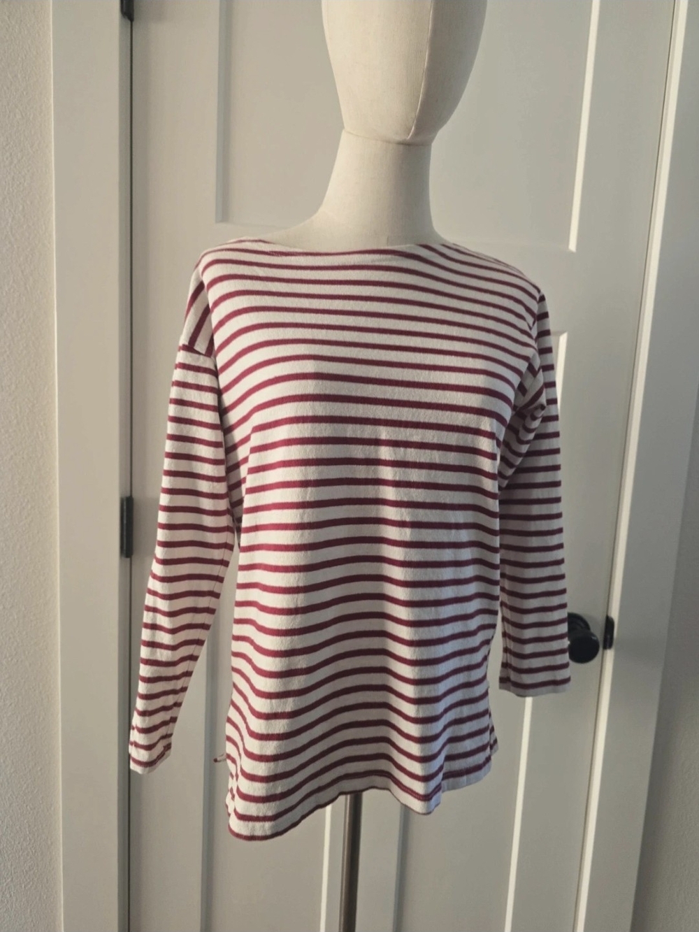 Ellison Striped Boatneck Long Sleeve Top - Red & White